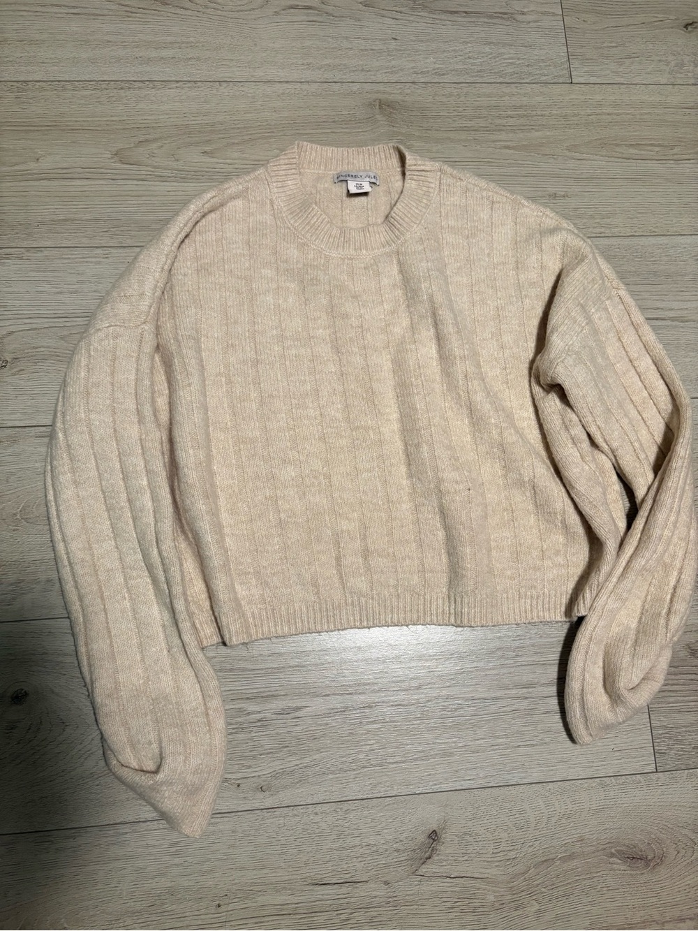 Sincerely Jules Cream/ Beige Crewneck Ribbed Sweater Womens M